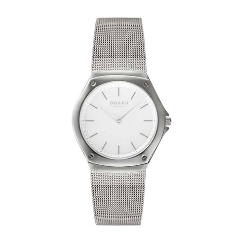 שעון OBAKU דגם V316LXCWMC לאישה לוח לבן רצועת פלדת אל חלד בצבע כסף