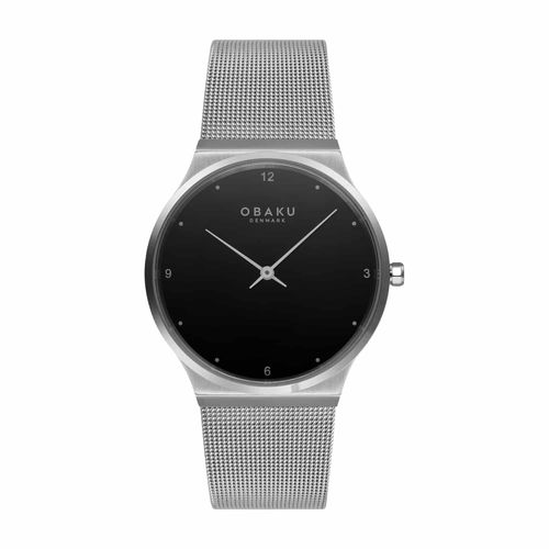 שעון OBAKU דגם V319GXCBMC לאישה לוח שחור רצועת פלדת אל חלד בצבע כסף