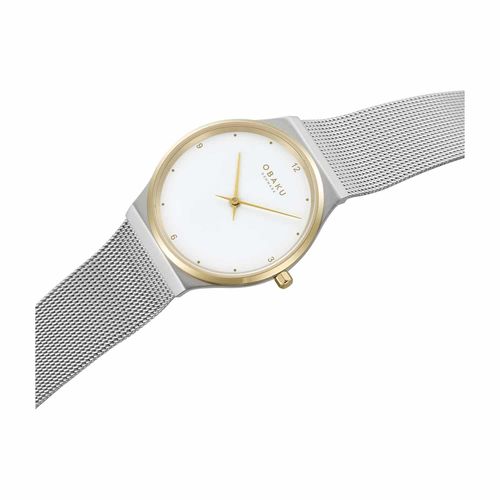 שעון OBAKU דגם V319LXFWMC לאישה לוח לבן רצועת פלדת אל חלד בצבע כסף – תמונה 2