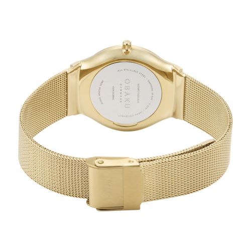 שעון OBAKU דגם V319LXGWMG לאישה לוח לבן רצועת פלדת אל חלד בצבע זהב – תמונה 3