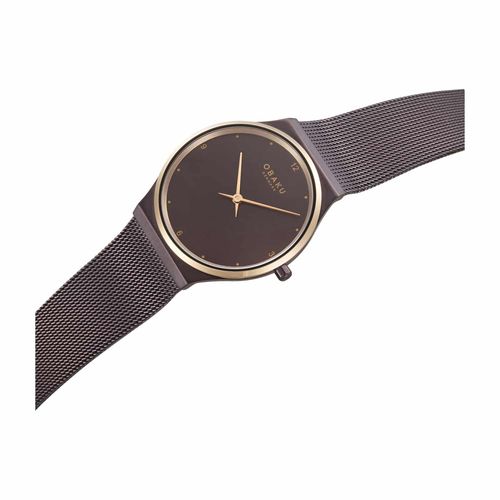 שעון OBAKU דגם V319LXXNMN לאישה לוח חום רצועת פלדת אל חלד בצבע חום – תמונה 2