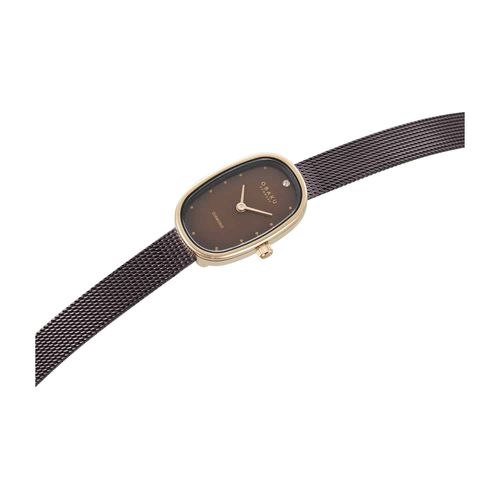 שעון OBAKU דגם V321LXVNMN לאישה לוח חום רצועת פלדת אל חלד בצבע חום – תמונה 2