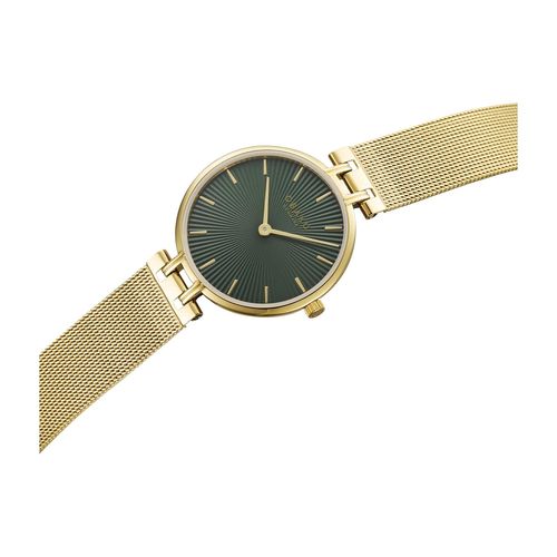 שעון OBAKU דגם V322LXGEMG לאישה לוח שחור רצועת פלדת אל חלד בצבע זהב – תמונה 2