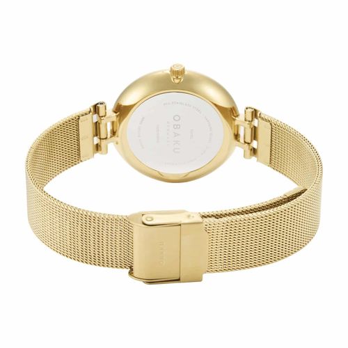 שעון OBAKU דגם V322LXGEMG לאישה לוח שחור רצועת פלדת אל חלד בצבע זהב – תמונה 3