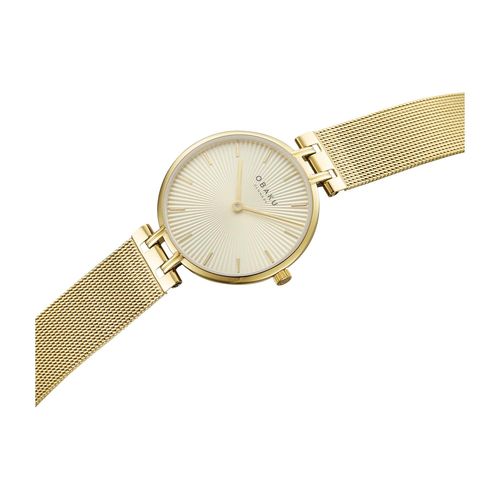 שעון OBAKU דגם V322LXGGMG לאישה לוח זהב רצועת פלדת אל חלד בצבע זהב – תמונה 2