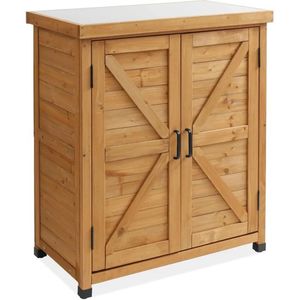 ארון שירות מעץ לגינה ולמרפסת עם משטח מתכת – דגם טרומסה