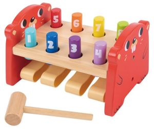 משחק הך פטיש "הכה את הבואש" עם פטיש, יתדות קופצות ומספרים צבעוניים