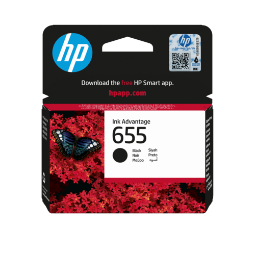 מחסנית דיו שחורה מקורית HP 655 Ink Advantage CZ109AE - אריזה, מבט חזית