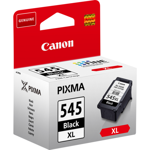 מחסנית דיו שחורה מקורית Canon PG-545XL קיבולת גבוהה, אריזה וראש דיו, מבט זוויתי