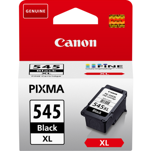 מחסנית דיו שחורה מקורית Canon PG-545XL קיבולת גבוהה, אריזה וראש דיו, מבט חזית