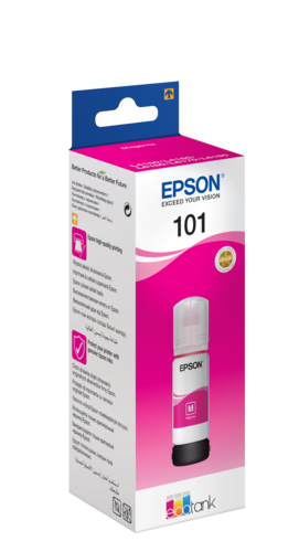 בקבוק דיו אדום Epson 101 EcoTank Magenta - אריזה בזווית