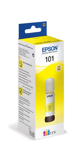 בקבוק דיו צהוב Epson 101 EcoTank Yellow - אריזה בזווית