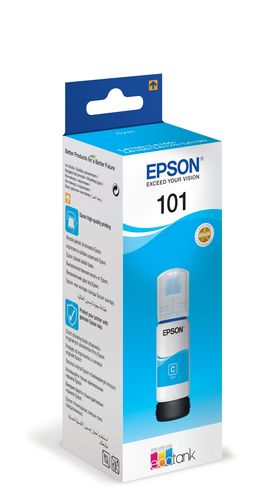 בקבוק דיו כחול Epson 101 EcoTank Cyan - אריזה בזווית