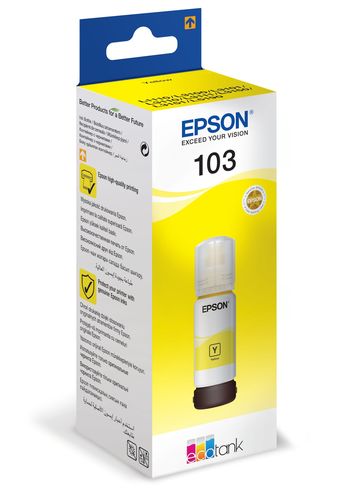 בקבוק דיו צהוב Epson 103 EcoTank Yellow - אריזה בזווית