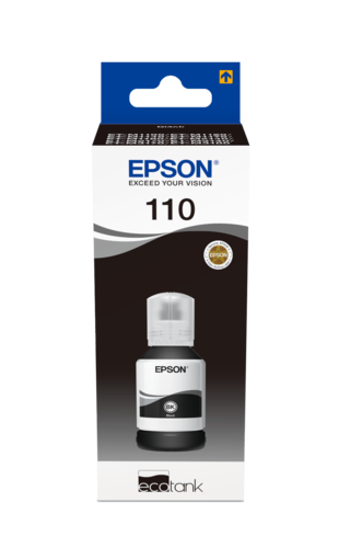 בקבוק דיו מקורי Epson 110 שחור פיגמנט (C13T03P14A) – אריזה