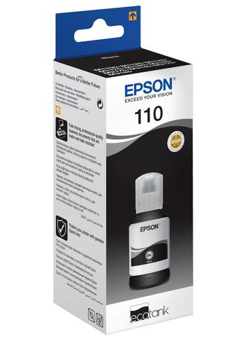 בקבוק דיו שחור פיגמנט מקורי Epson 110 EcoTank – אריזה במבט זוויתי