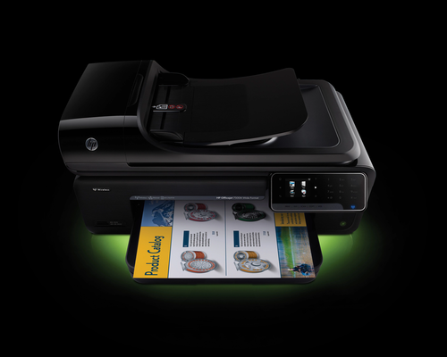 מדפסת משולבת הזרקת דיו HP Officejet 7500A Wide Format A3, מבט עילי עם מגש פלט