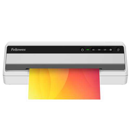 מכונת למינציה Fellowes Saturn A4 – מבט חזית עם דף ממוינץ