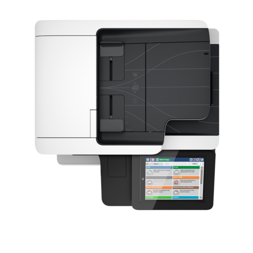 מדפסת משולבת HP LaserJet Enterprise MFP M527 – מבט מלמעלה על המזין האוטומטי ולוח המגע