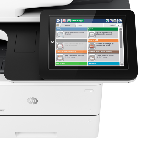 מדפסת משולבת HP LaserJet Enterprise MFP M527 – תקריב לוח מגע ושלט הדגם