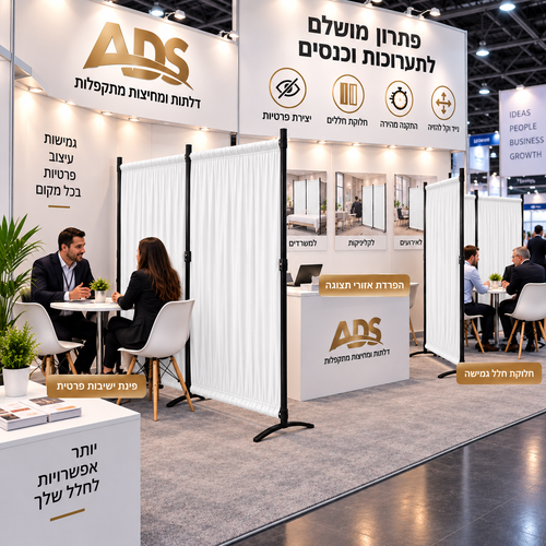 פרגוד מתקפל 360 מעלות בעל 3 פאנלים בצבע אופווייט עם מסגרת אלומיניום שחורה מבית ADS Door
