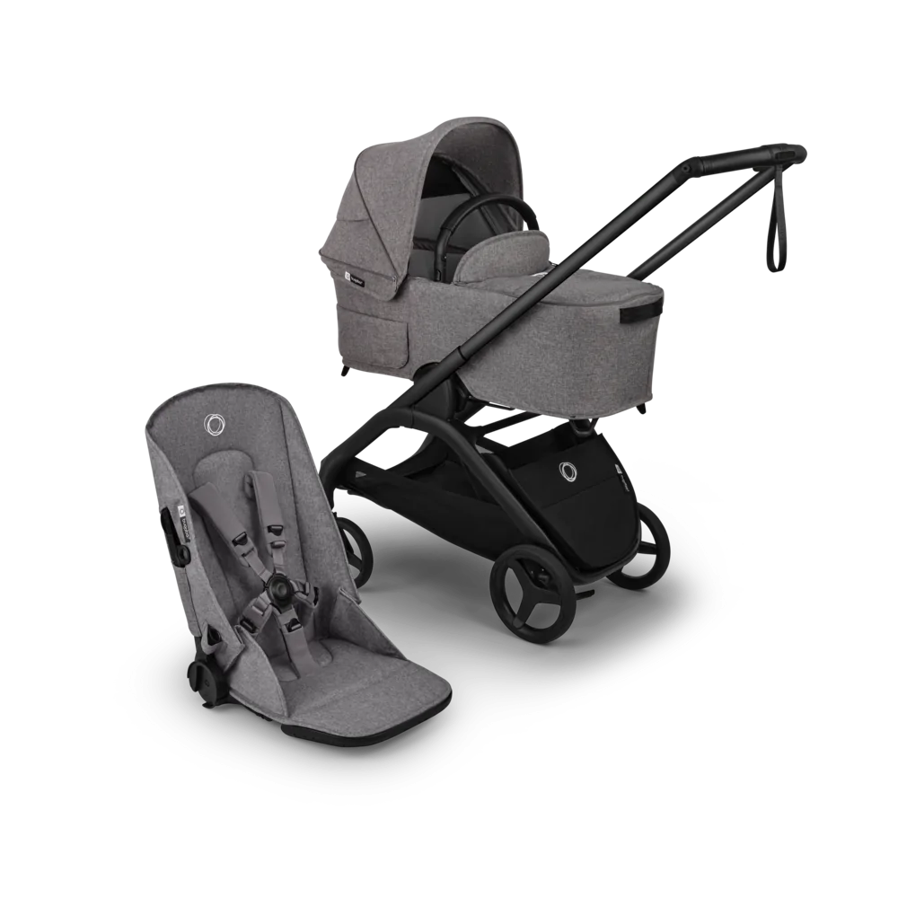 עגלת תינוק דרגונפליי פלוס + Bugaboo Dragonfly Plus - שלד שחור | בד אפור מלאנג | גגון אפור מלאנג
