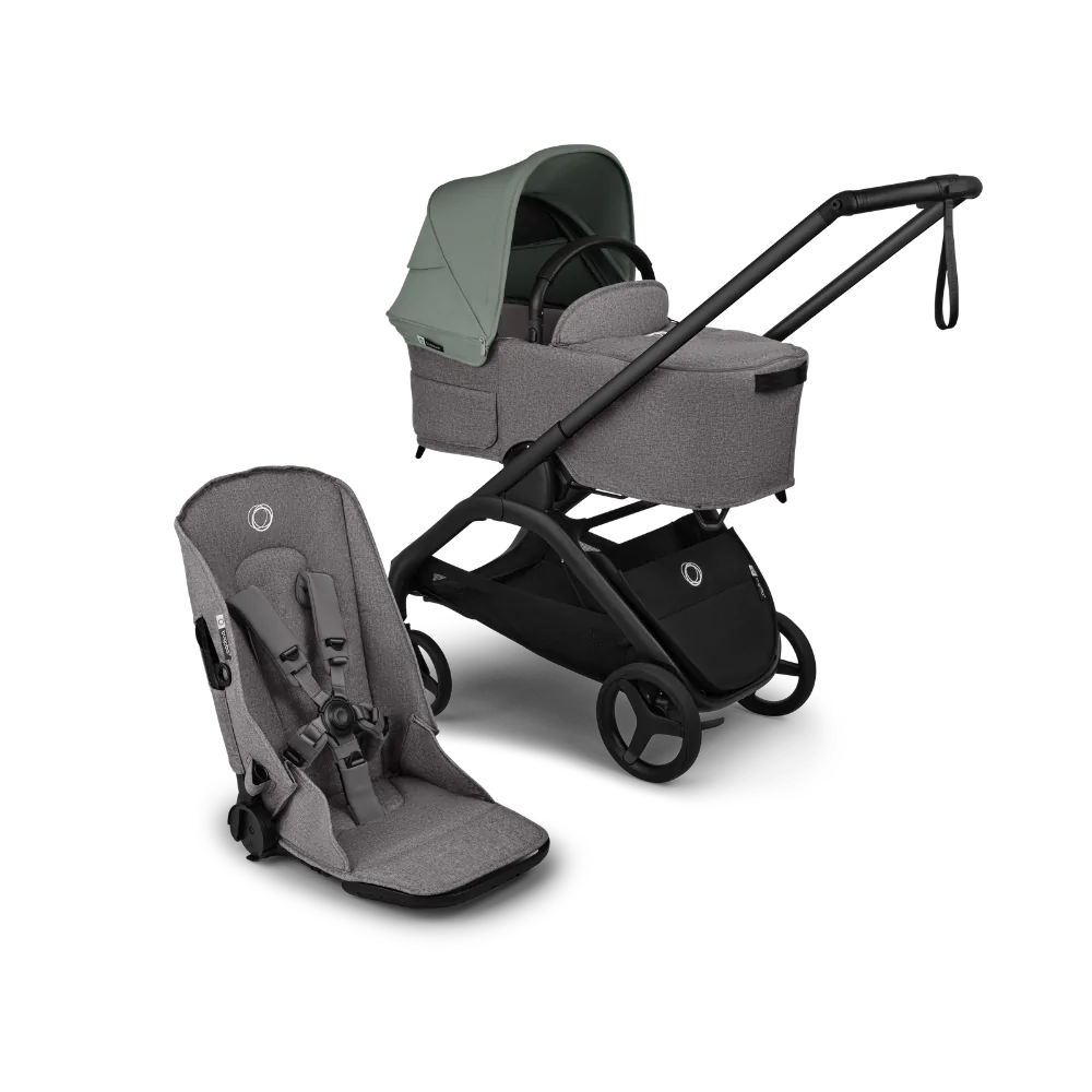 עגלת תינוק דרגונפליי פלוס + Bugaboo Dragonfly Plus - שלד שחור | בד אפור מלאנג | גגון ירוק יער
