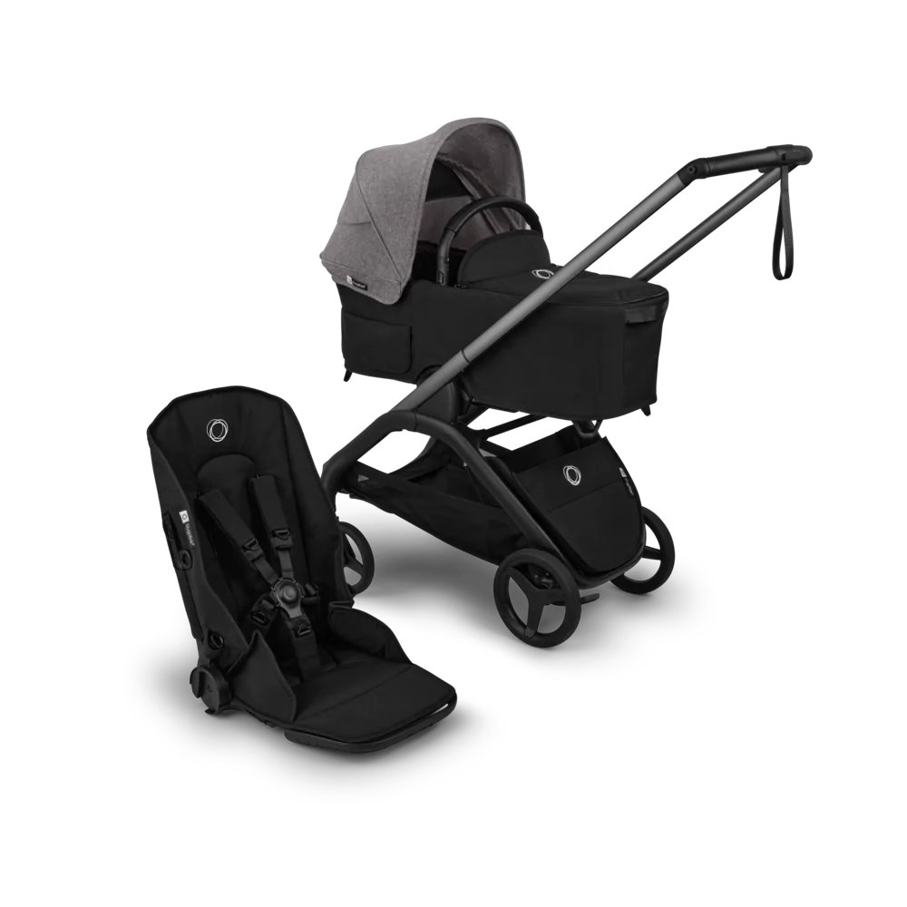 עגלת תינוק דרגונפליי פלוס + Bugaboo Dragonfly Plus - שלד גרפיט | בד שחור | גגון אפור מלאנג