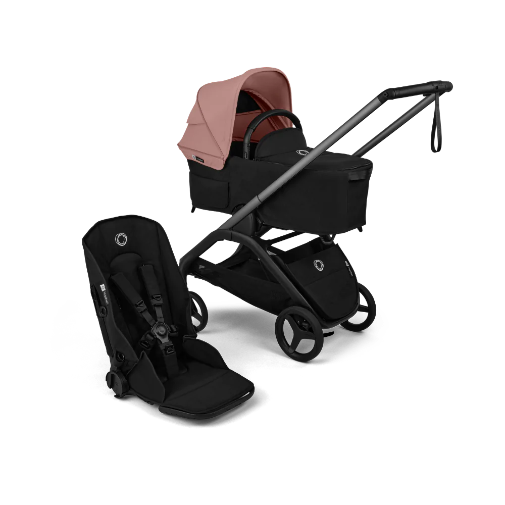 עגלת תינוק דרגונפליי פלוס + Bugaboo Dragonfly Plus - שלד גרפיט | בד שחור | גגון ורוד דאסטי