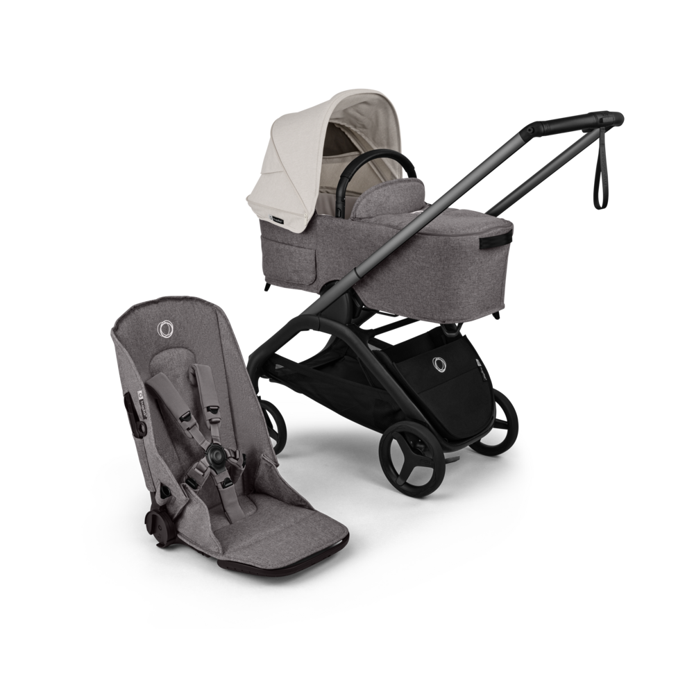 עגלת תינוק דרגונפליי פלוס + Bugaboo Dragonfly Plus - שלד גרפיט | בד אפור מלאנג | גגון לבן מיסטי