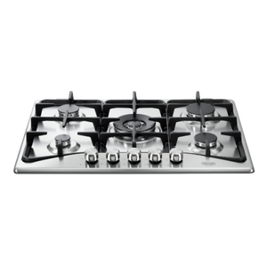 כיריים גז 5 להבות זכוכית לבנה Delonghi דגם NDG82W – להבת טורבו טריפל, חצובות ברזל יצוק וחיישני בטיחות