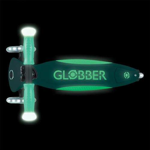 קורקינט זוהר בחושך עם אורות צבע ורוד קורל Globber Elite Glow Lights