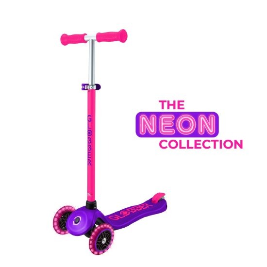 קורקינט עם גלגלים מאירים צבע ורוד Globber Primo Plus Lights Neon