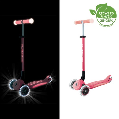 קורקינט זוהר בחושך עם אורות צבע ורוד קורל Globber Elite Glow Lights