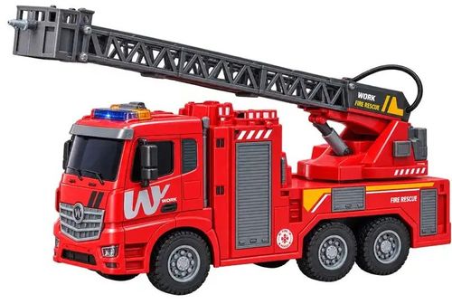 כבאית ענקית קנה מידה 1:10 עם סולם נפתח, משאבת מים אמיתית אורות וצלילים