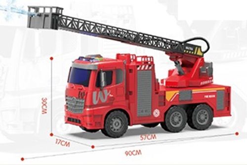 כבאית ענקית קנה מידה 1:10 עם סולם נפתח, משאבת מים אמיתית אורות וצלילים