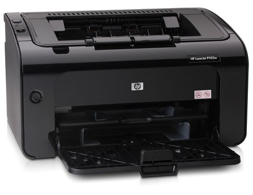מדפסת לייזר HP LaserJet Pro P1102w - מבט קדמי-צדדי, מגש הניר פתוח