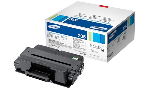 טונר מקורי Samsung MLT-D205L שחור - המחסנית והאריזה, זווית צד