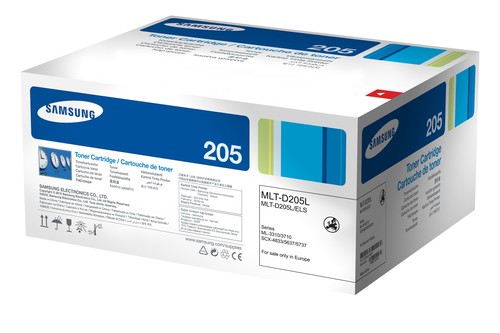 אריזת טונר מקורי Samsung MLT-D205L שחור - חזית וצד האריזה
