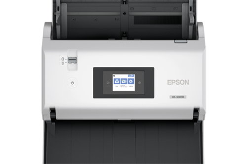 סורק A3 עם מזין Epson WorkForce DS-30000, תקריב לוח הבקרה והדגם