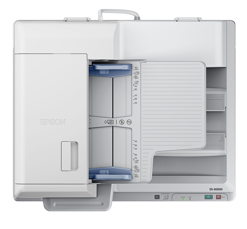 סורק A3 Epson WorkForce DS-60000, מבט מלמעלה על מזין המסמכים והזכוכית