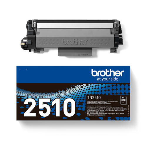טונר שחור מקורי Brother TN-2510, מחסנית מעל האריזה