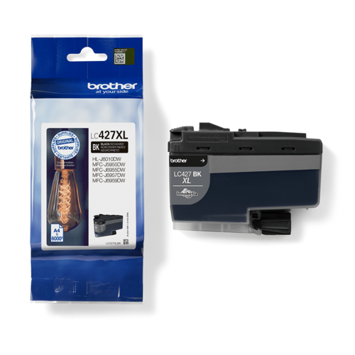 מיכל דיו מקורי שחור Brother LC427XL - האריזה לצד המחסנית, מבט מהצד