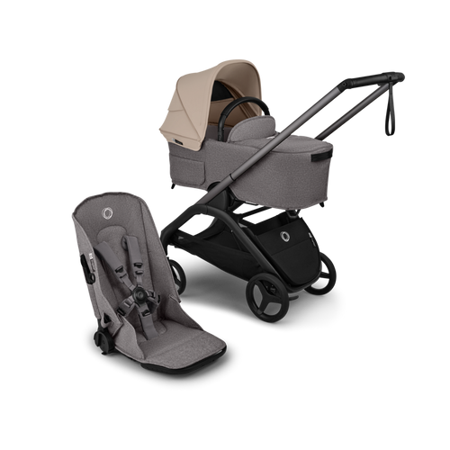 עגלת תינוק דרגונפליי פלוס + Bugaboo Dragonfly Plus - שלד גרפיט | בד אפור מלאנג | גגון חול מדבר