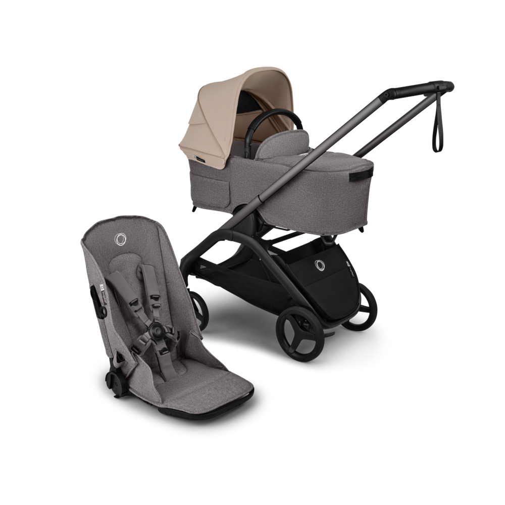 עגלת תינוק דרגונפליי פלוס + Bugaboo Dragonfly Plus - שלד גרפיט | בד אפור מלאנג | גגון חול מדבר
