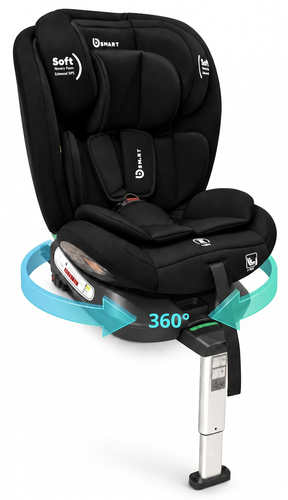 כיסא בטיחות מסתובב R360° בתקן i-Size מגיל לידה ועד גיל 12 עם רגלית תמיכה וחיבורי ISOFIX - שחור
