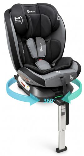 כיסא בטיחות מסתובב R360° בתקן i-Size מגיל לידה ועד גיל 12 עם רגלית תמיכה וחיבורי ISOFIX - שחור/אפור
