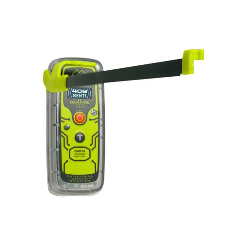 משואת חירום אישית ACR PLB-425 עם מסך דיגיטלי המציג נתוני מיקום GPS ומצב פעולה בזמן אמת