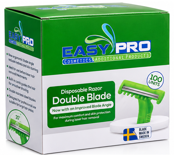 סכיני גילוח חד פעמיים דו להביים EASY PRO – מארז 100 יחידות להכנה לפני טיפולי לייזר