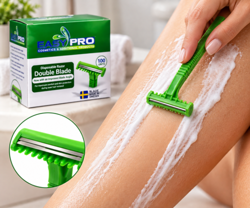 סכיני גילוח חד פעמיים דו להביים EASY PRO – מארז 100 יחידות להכנה לפני טיפולי לייזר